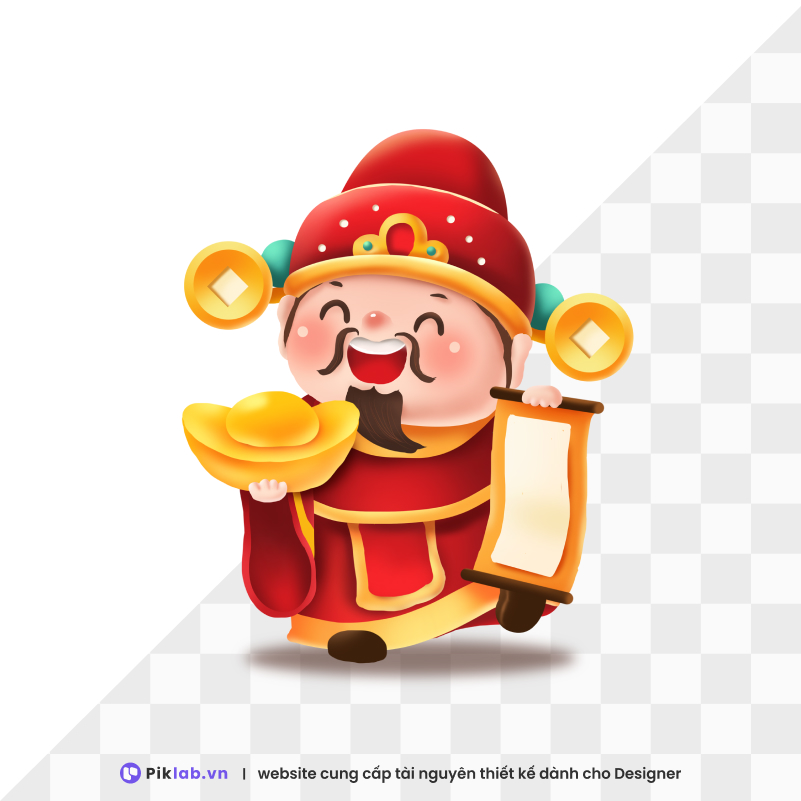 Design resource god of wealth holding gold bar fruit happy new year tet holiday isolated on transparent thần tài cầm vàng PNG tết